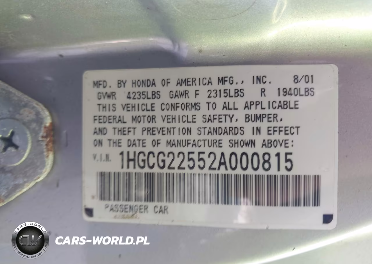 2002 Honda Accord 3.0 Ex VIN:1HGCG22552A000815 - 9