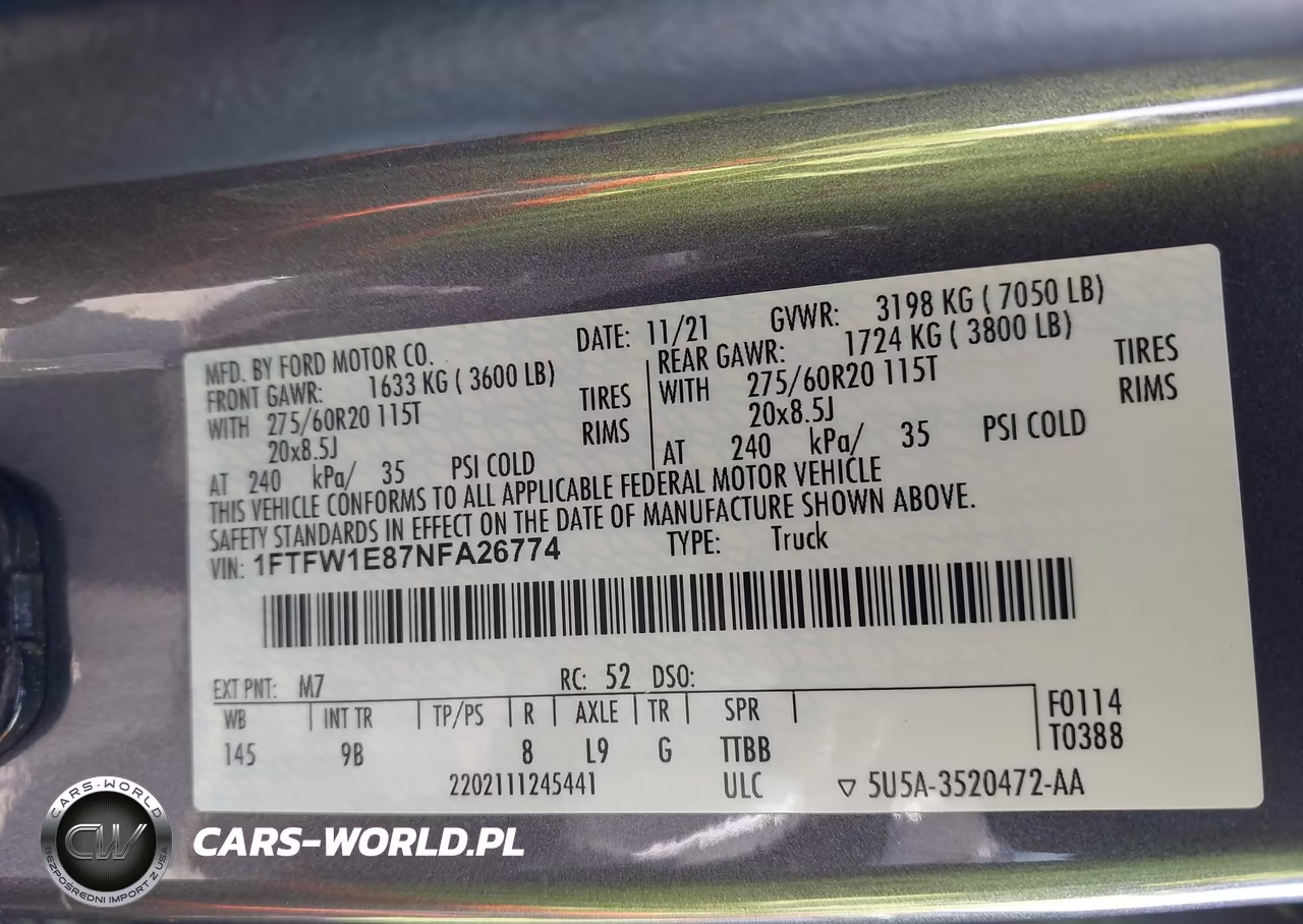 2022 Ford F-150 Platinum VIN:1FTFW1E87NFA26774 - 9