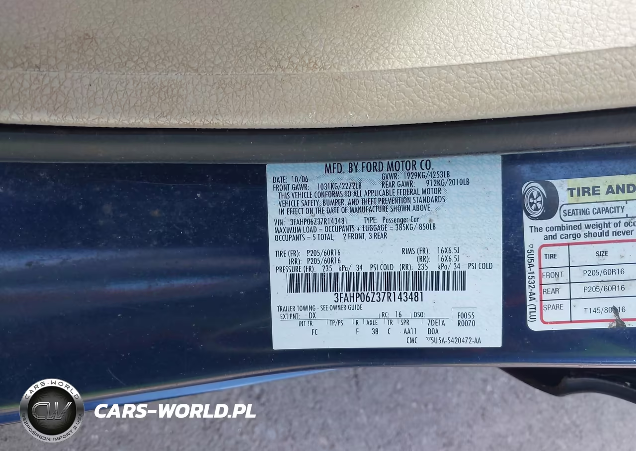 2007 Ford Fusion S VIN:3FAHP06Z37R143481 - 9