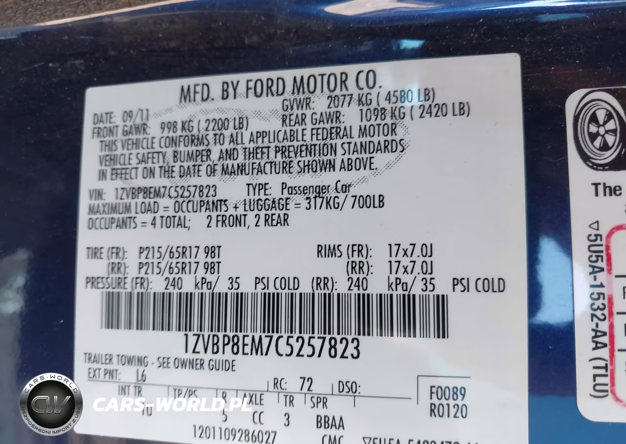 2012 Ford Mustang V6 VIN:1ZVBP8EM7C5257823 - 9