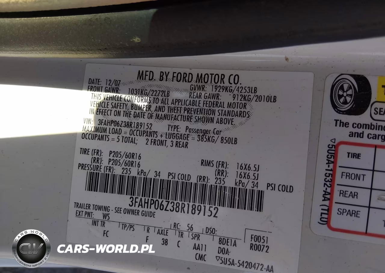 2008 Ford Fusion S VIN:3FAHP06Z38R189152 - 9