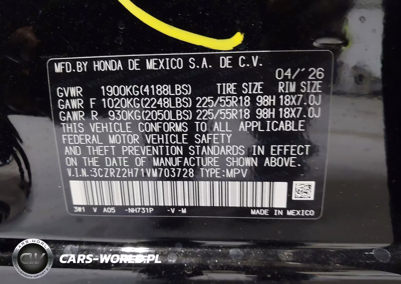 2027 Honda Hr-V Ex- Awd VIN:3CZRZ2H71VM703728 - 9