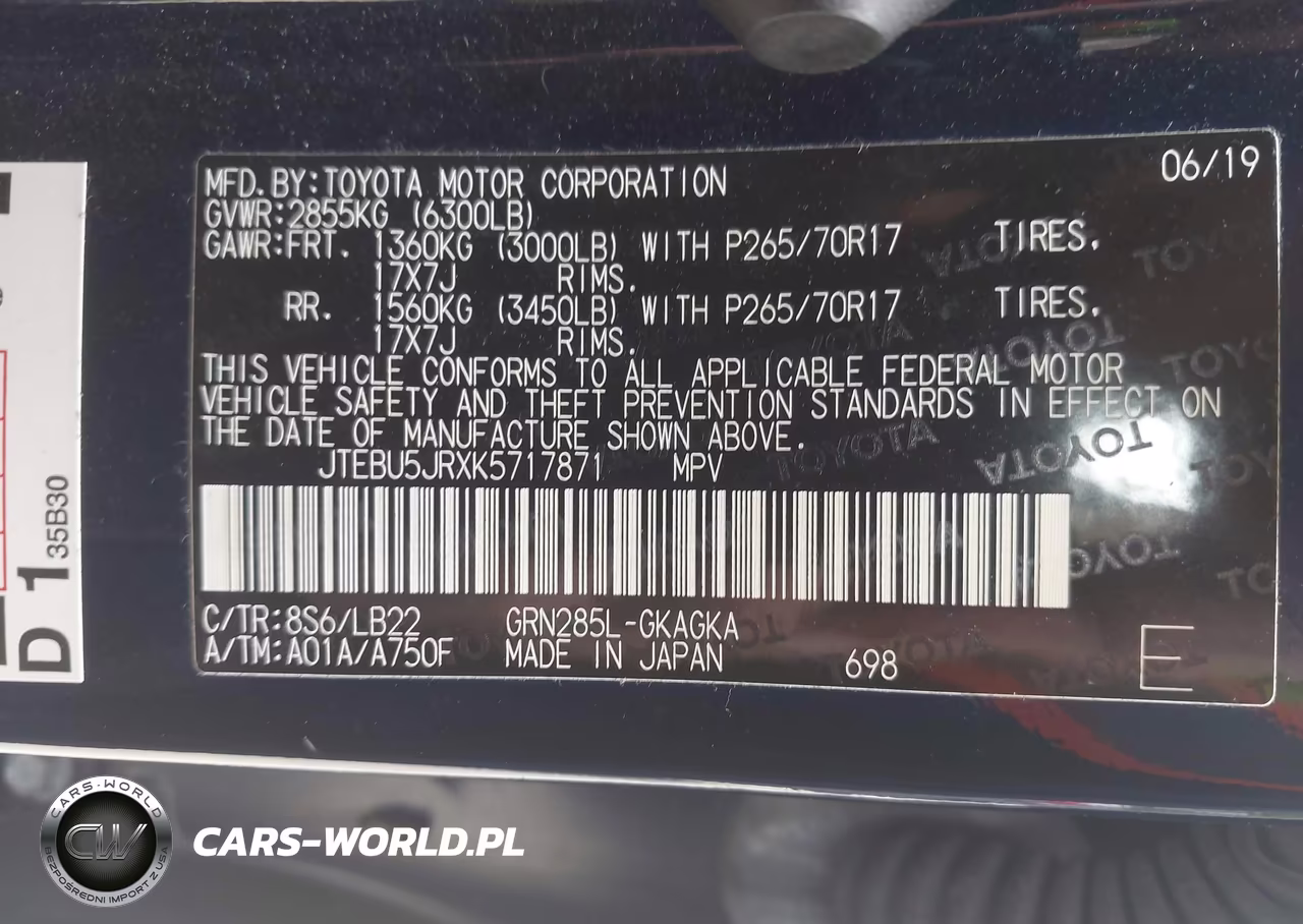 2019 Toyota 4Runner Sr5 Premium VIN:JTEBU5JRXK5717871 - 9