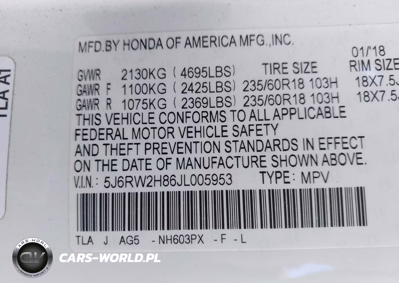 2018 Honda Cr-V Ex-L-Ex-L Navi VIN:5J6RW2H86JL005953 - 9