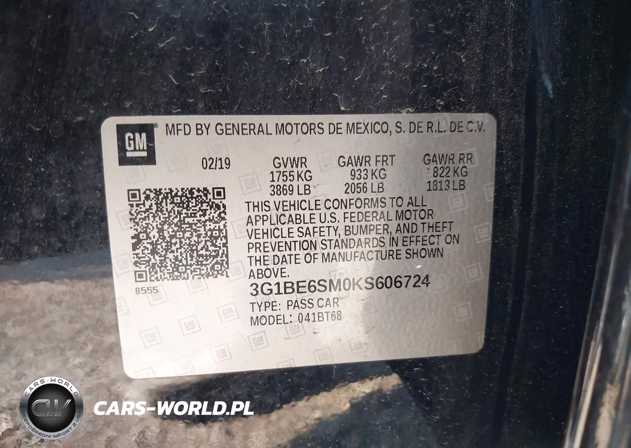2019 Chevrolet Cruze Lt VIN:3G1BE6SM0KS606724 - 9