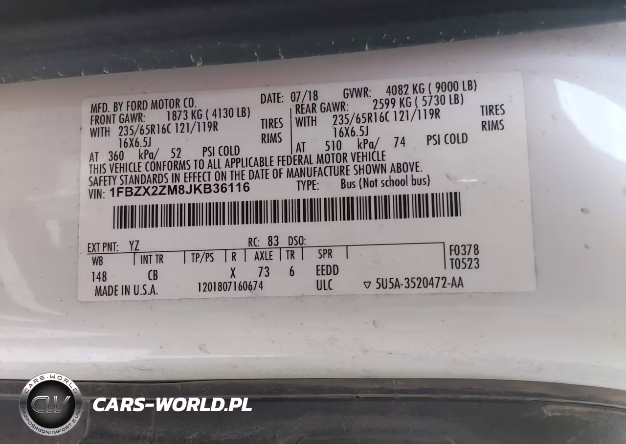 2018 Ford Transit-350 Xl VIN:1FBZX2ZM8JKB36116 - 9