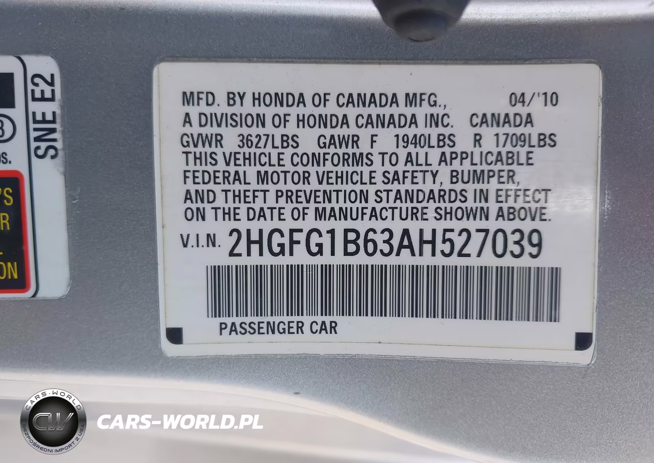 2010 Honda Civic Lx VIN:2HGFG1B63AH527039 - 9