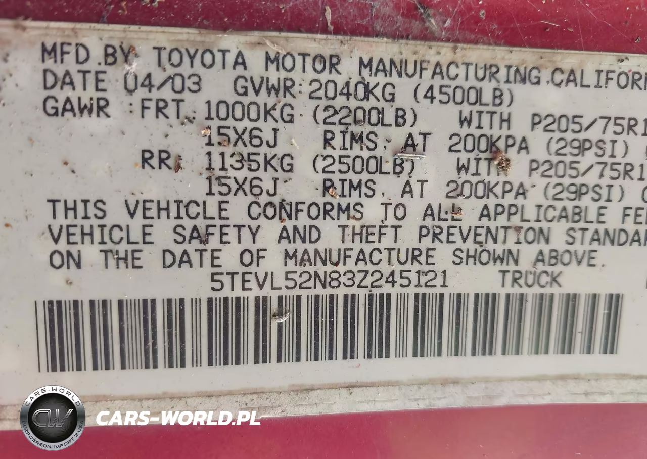 2003 Toyota Tacoma VIN:5TEVL52N83Z245121 - 9