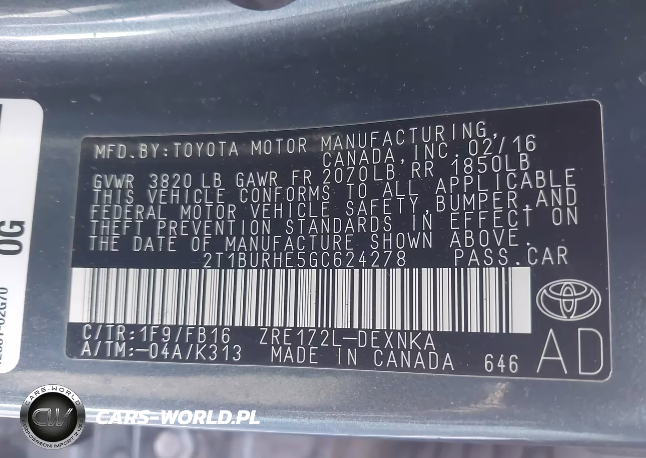 2016 Toyota Corolla Le Plus VIN:2T1BURHE5GC624278 - 9