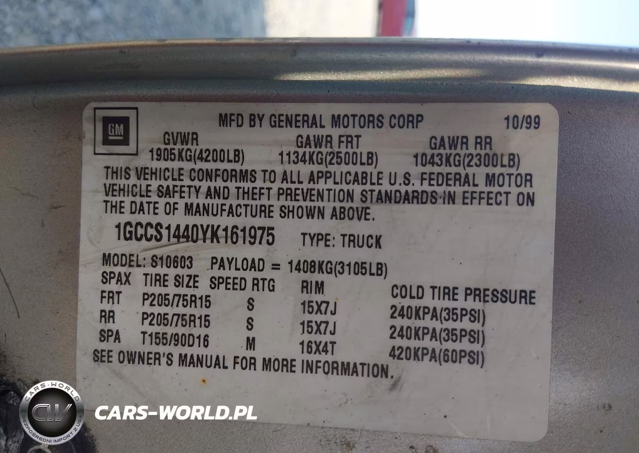 2000 Chevrolet S-10 Ls VIN:1GCCS1440YK161975 - 9
