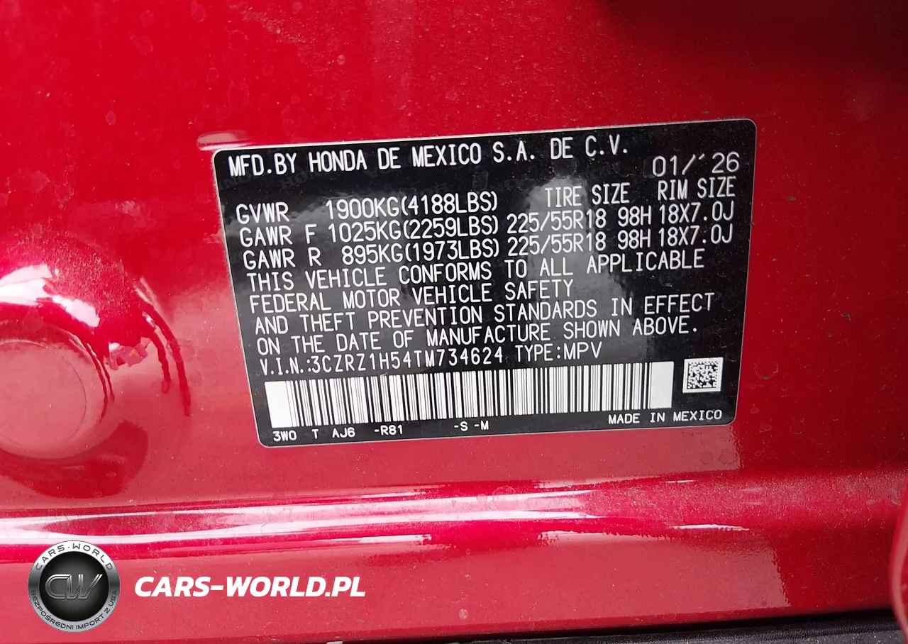 2026 Honda Hr-V 2Wd Sport VIN:3CZRZ1H54TM734624 - 9