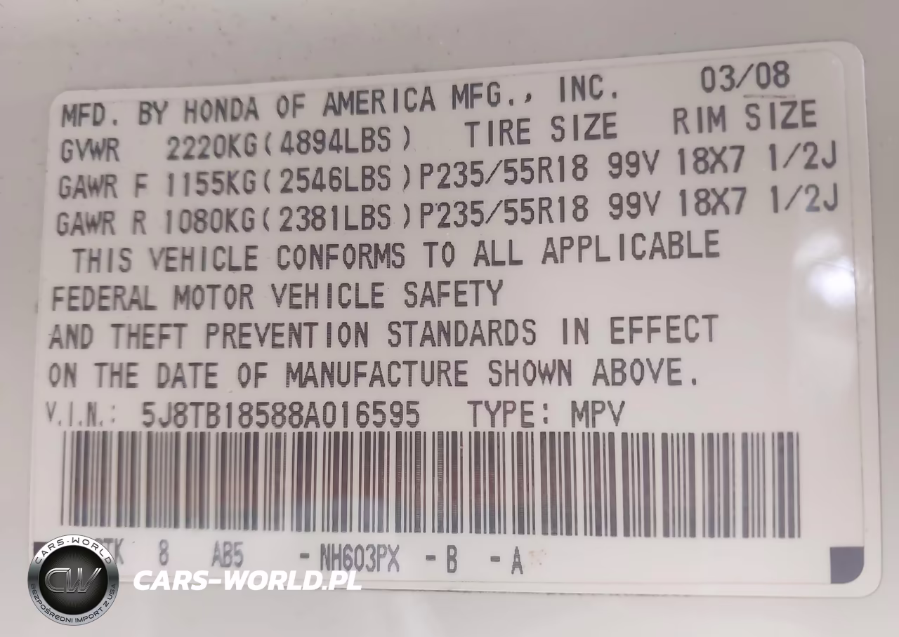 2008 Acura Rdx VIN:5J8TB18588A016595 - 9