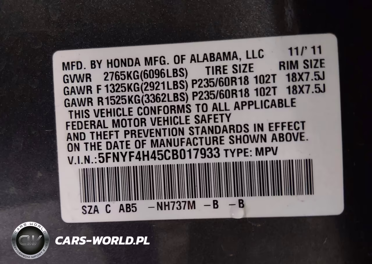 2012 Honda Pilot Ex VIN:5FNYF4H45CB017933 - 9