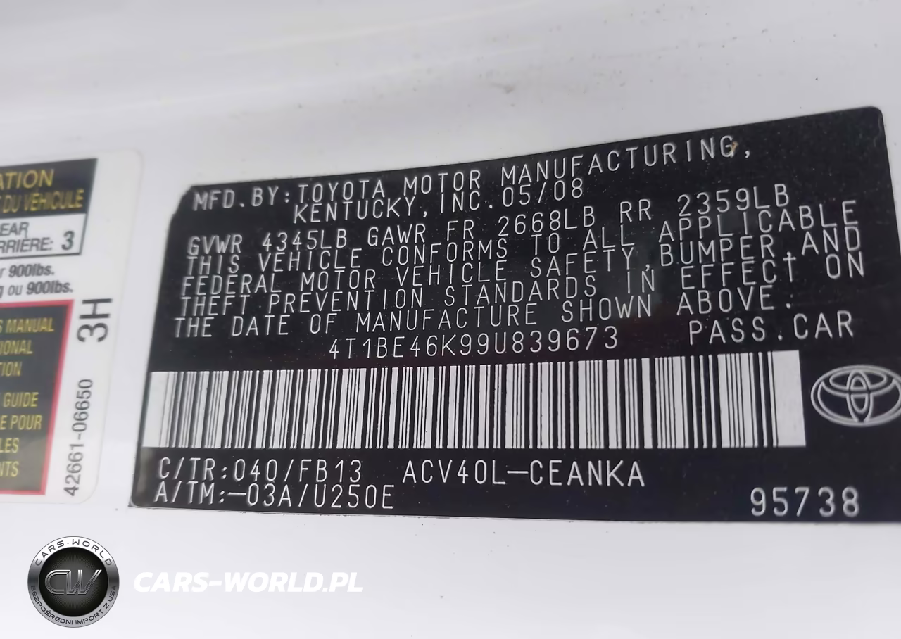 2009 Toyota Camry Le VIN:4T1BE46K99U839673 - 9