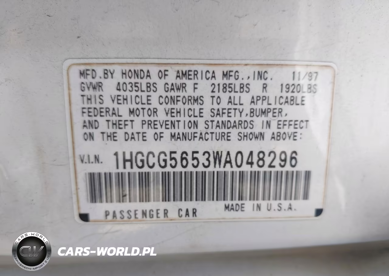 1998 Honda Accord Ex VIN:1HGCG5653WA048296 - 9