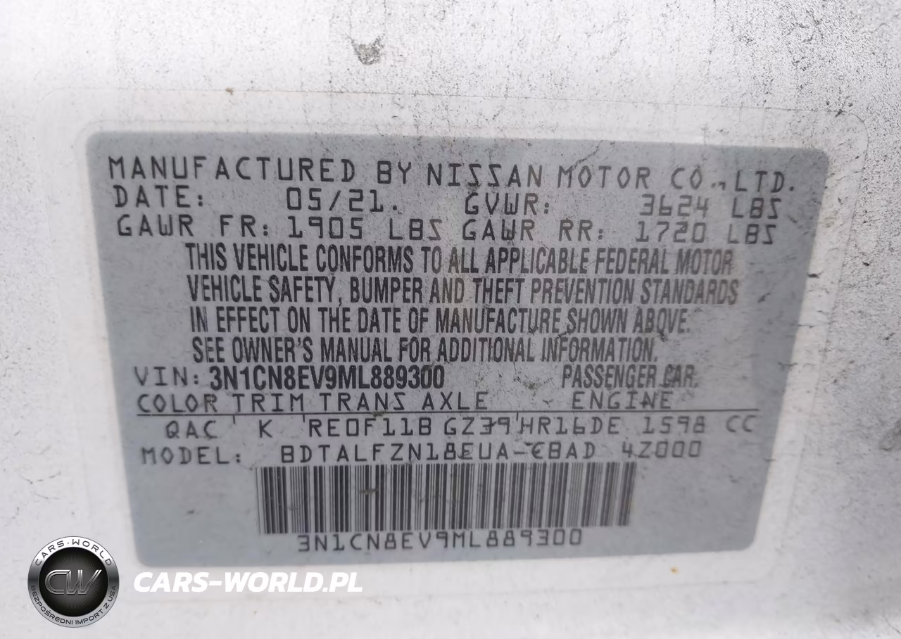 2021 Nissan Versa Sv Xtronic Cvt VIN:3N1CN8EV9ML889300 - 9