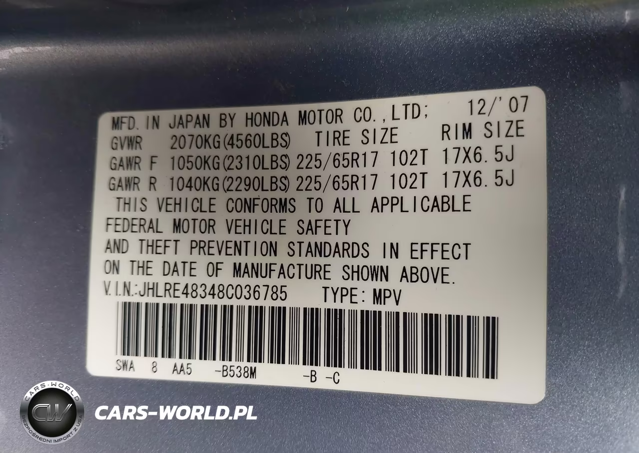2008 Honda Cr-V Lx VIN:JHLRE48348C036785 - 9
