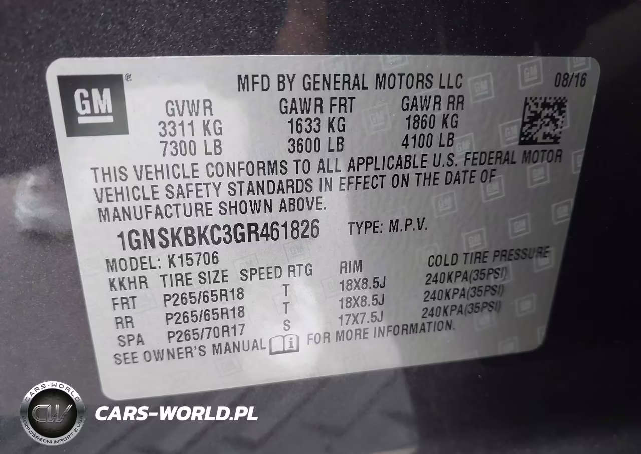 2016 Chevrolet Tahoe K1500 Lt VIN:1GNSKBKC3GR461826 - 9