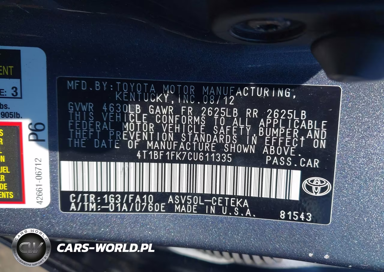 2012 Toyota Camry L VIN:4T1BF1FK7CU611335 - 9