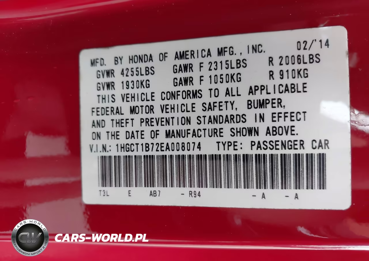 2014 Honda Accord Ex VIN:1HGCT1B72EA008074 - 9