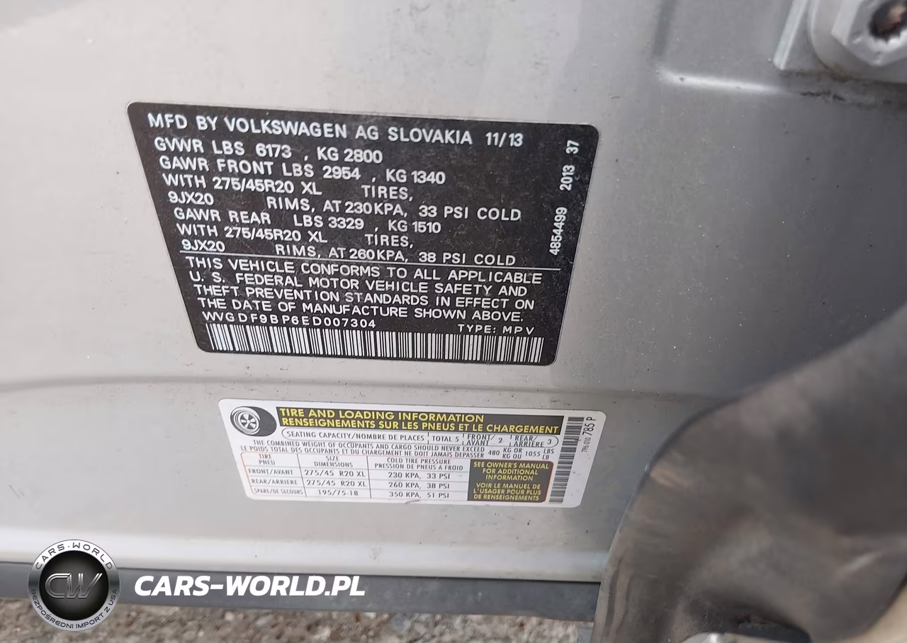 2014 Volkswagen Touareg 3.6L R-Line VIN:WVGDF9BP6ED007304 - 9