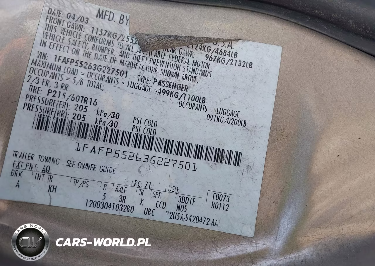 2003 Ford Taurus Ses VIN:1FAFP55263G227501 - 9