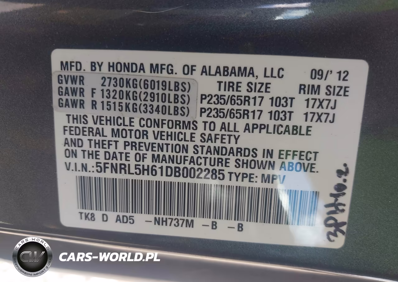 2013 Honda Odyssey Ex-L VIN:5FNRL5H61DB002285 - 9