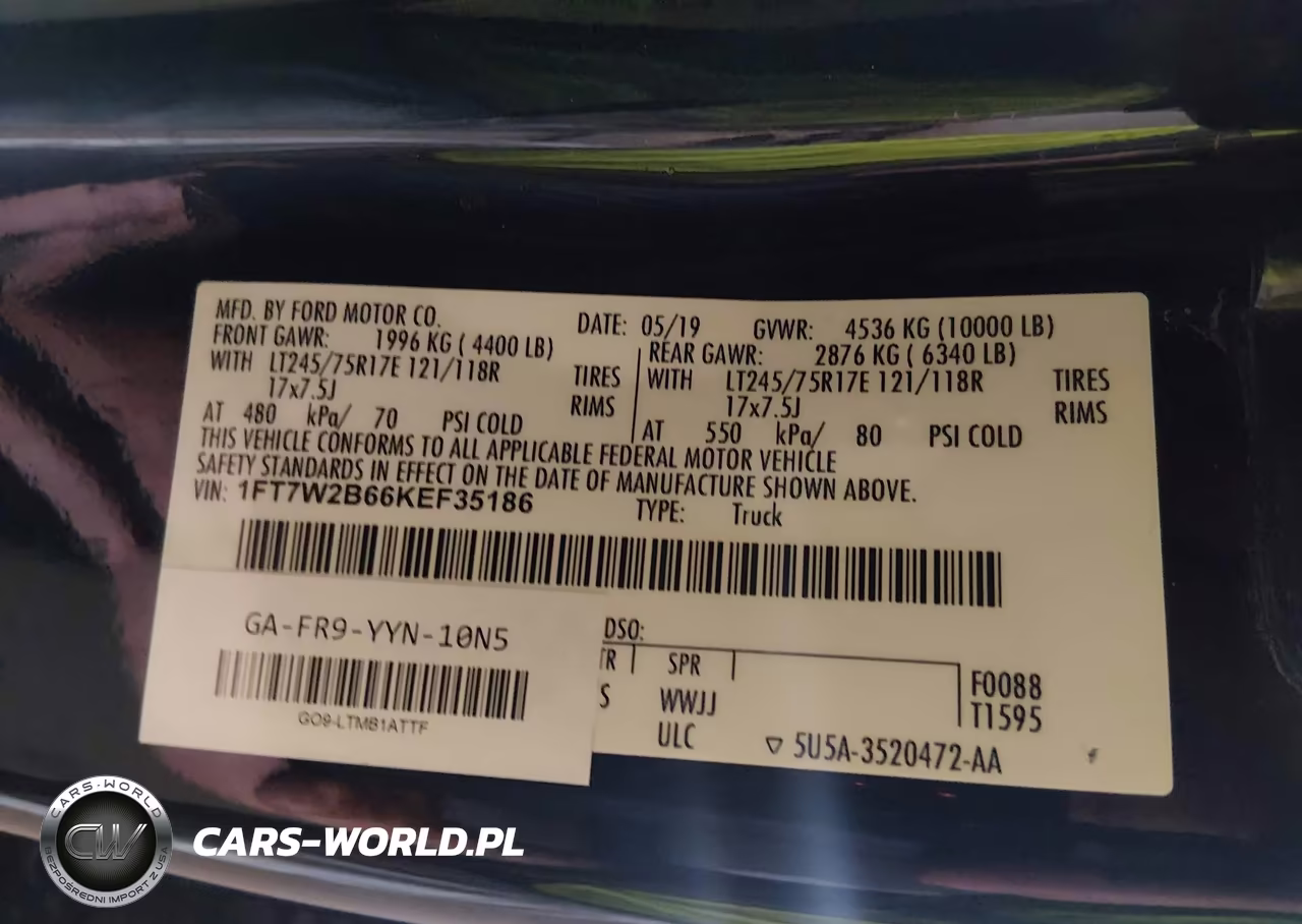 2019 Ford F-250 Xl VIN:1FT7W2B66KEF35186 - 9