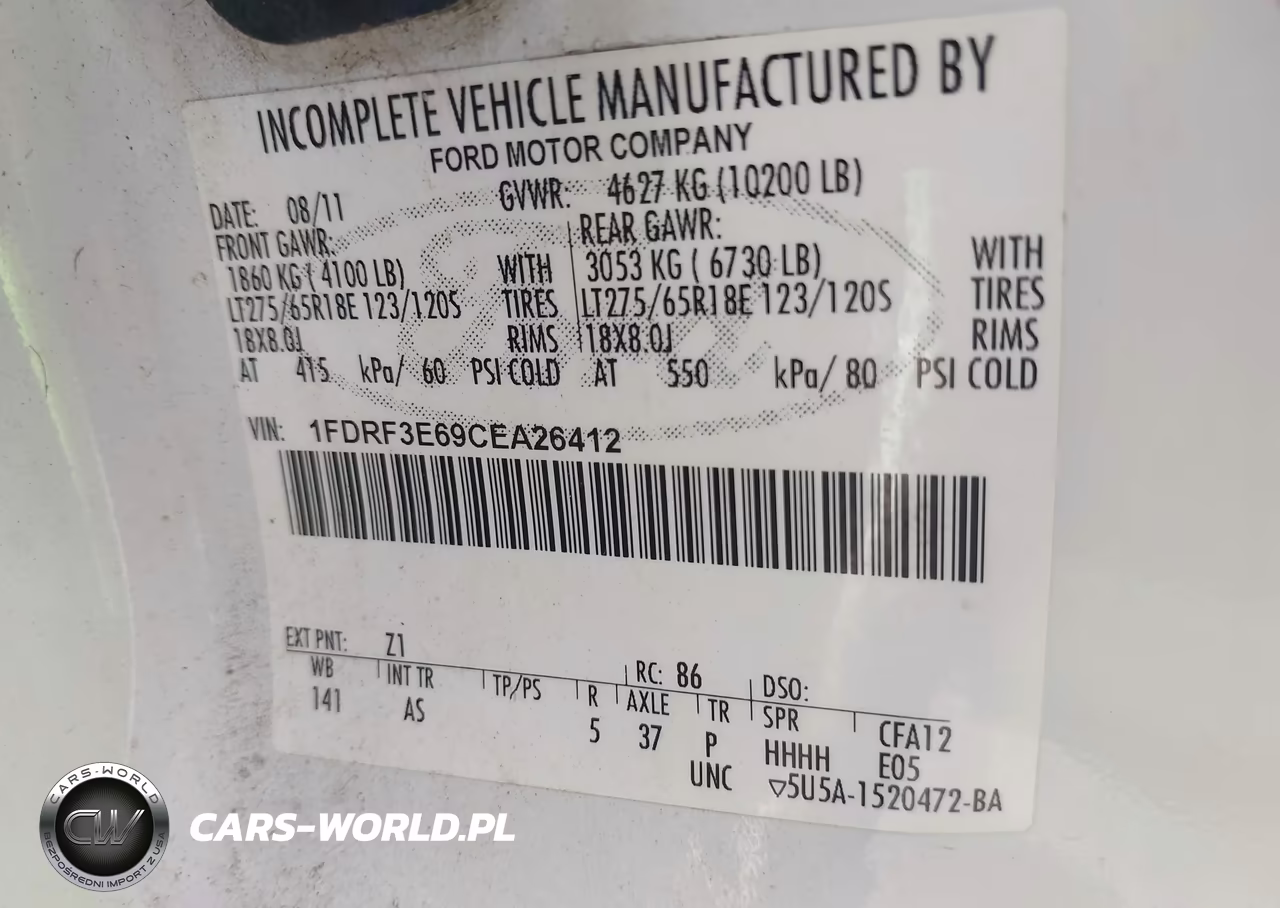 2012 Ford F-350 Chassis Xl VIN:1FDRF3E69CEA26412 - 8