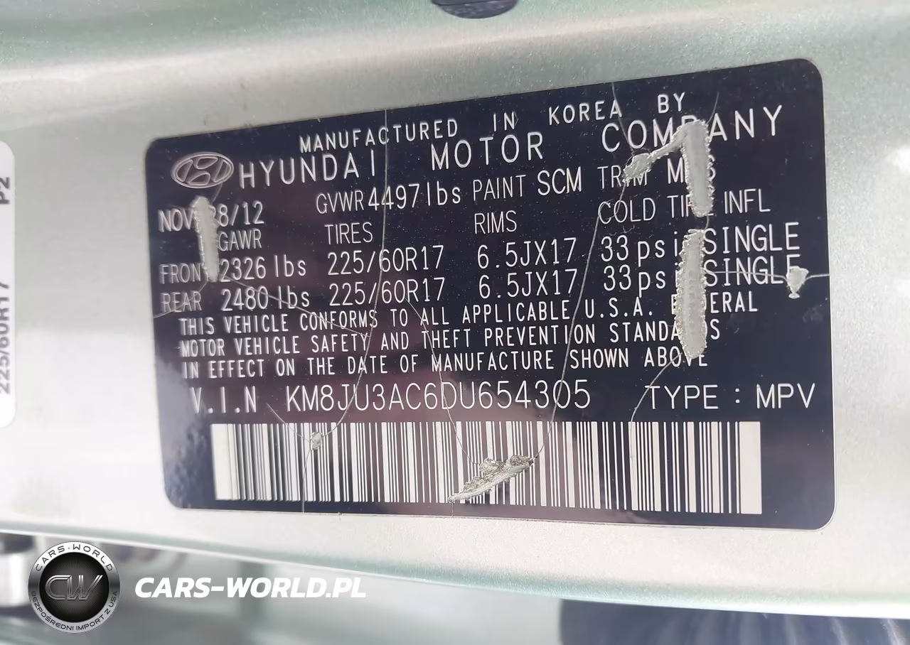 2013 Hyundai Tucson Gls VIN:KM8JU3AC6DU654305 - 9