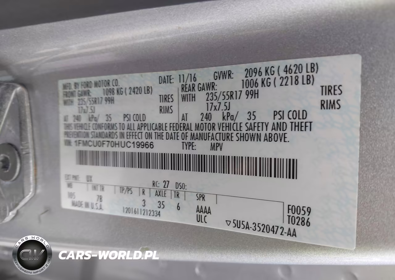 2017 Ford Escape S VIN:1FMCU0F70HUC19966 - 9