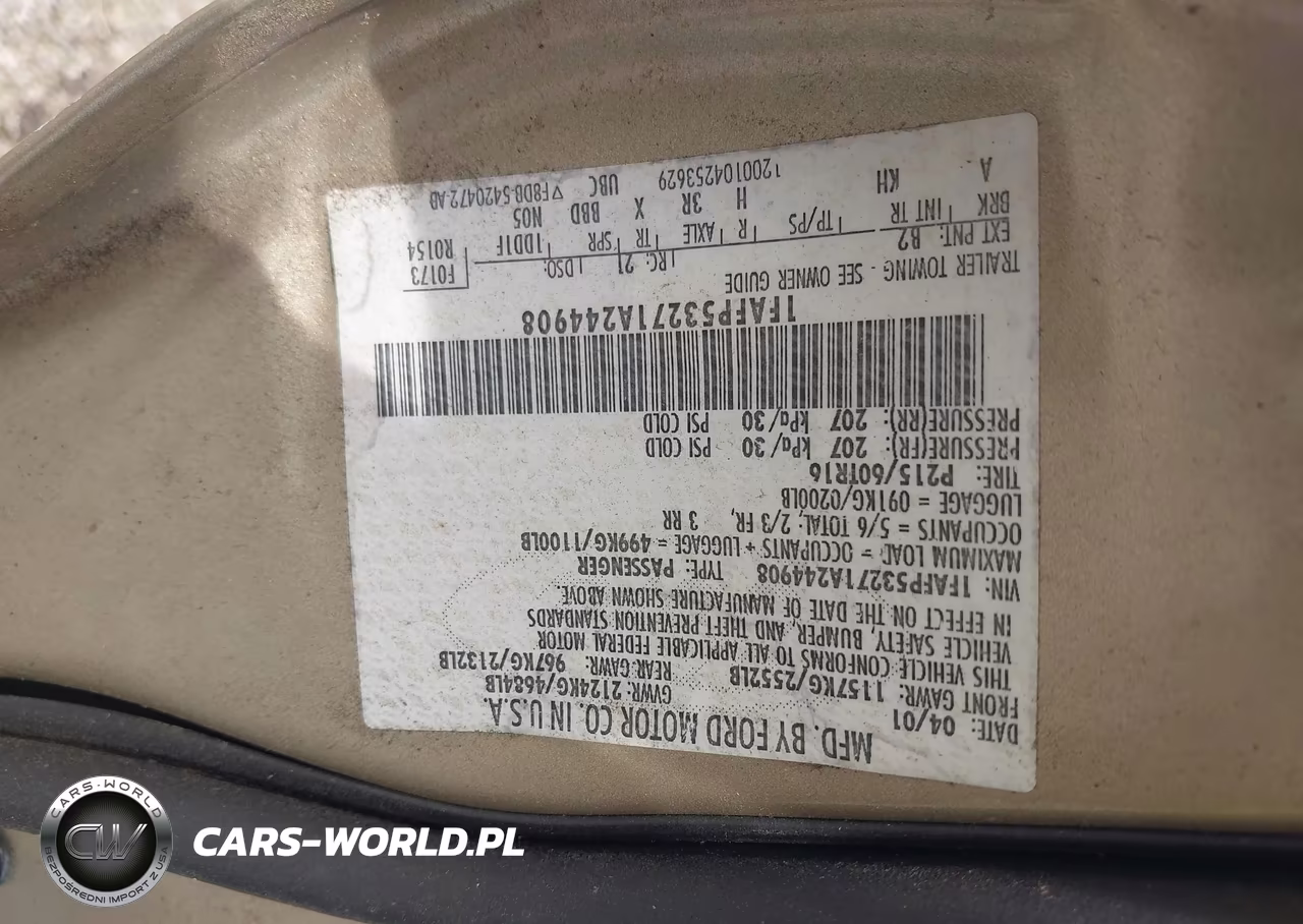 2001 Ford Taurus Se VIN:1FAFP53271A244908 - 9