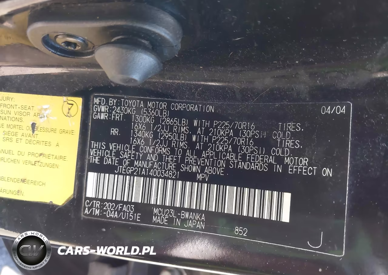 2004 Toyota Highlander V6 VIN:JTEGP21A140034821 - 9