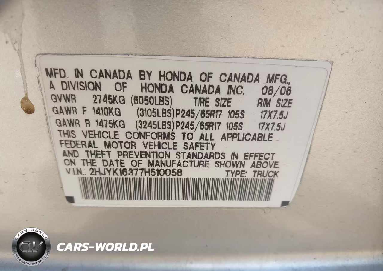2007 Honda Ridgeline Rtx VIN:2HJYK16377H510058 - 9