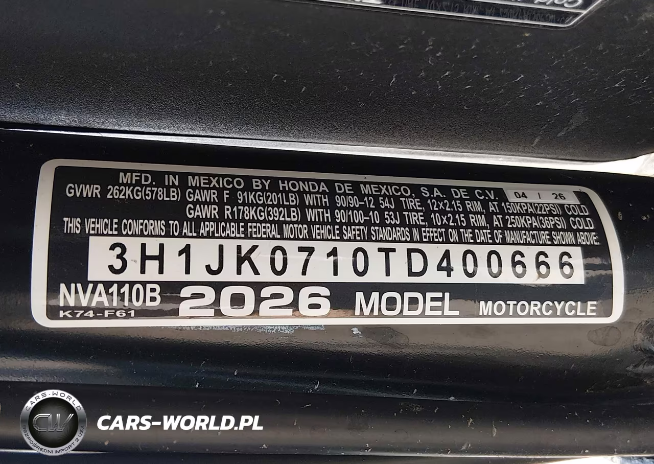 2026 Honda Nva110 B VIN:3H1JK0710TD400666 - 10