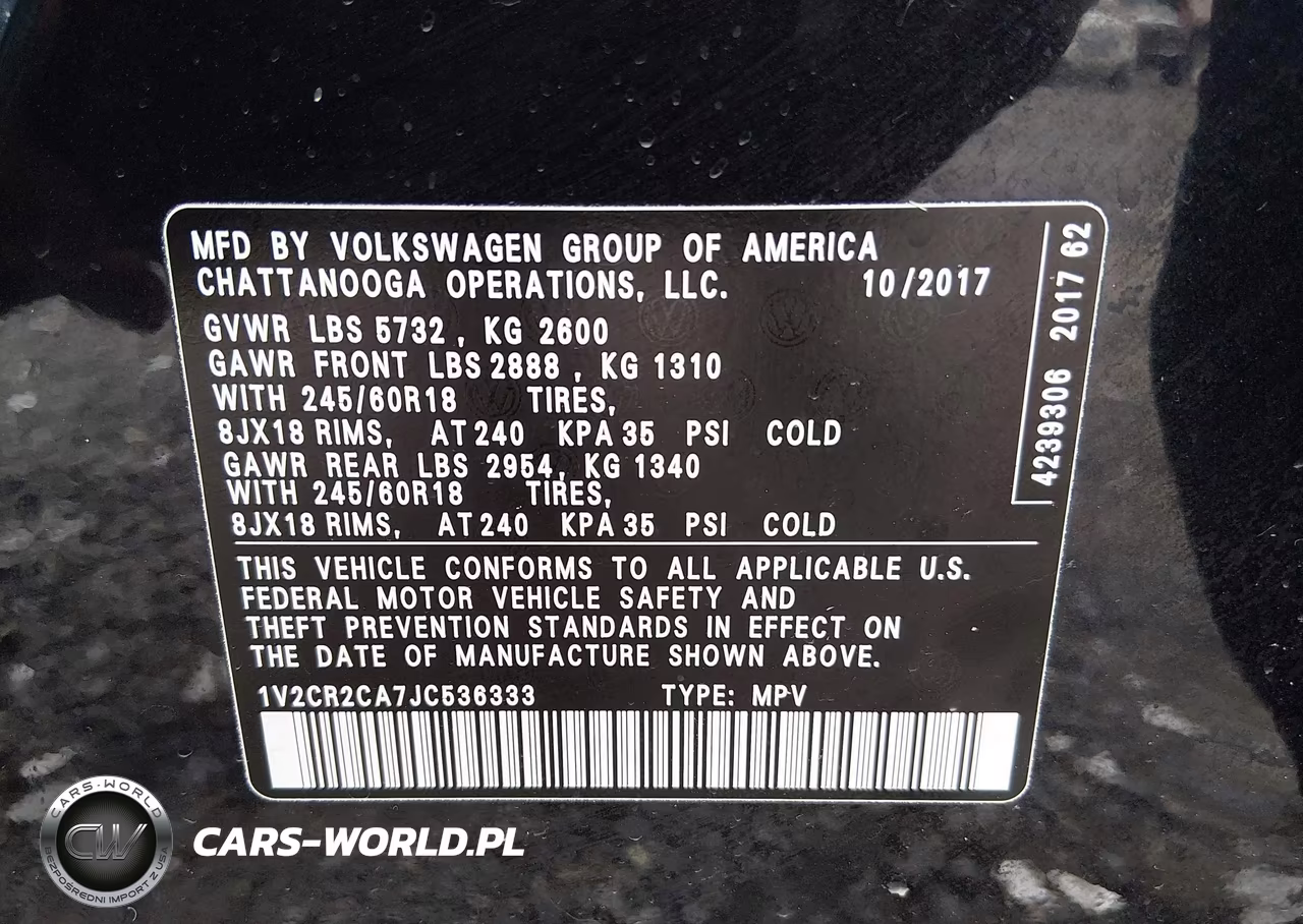 2018 Volkswagen Atlas 3.6L V6 Se VIN:1V2CR2CA7JC536333 - 9
