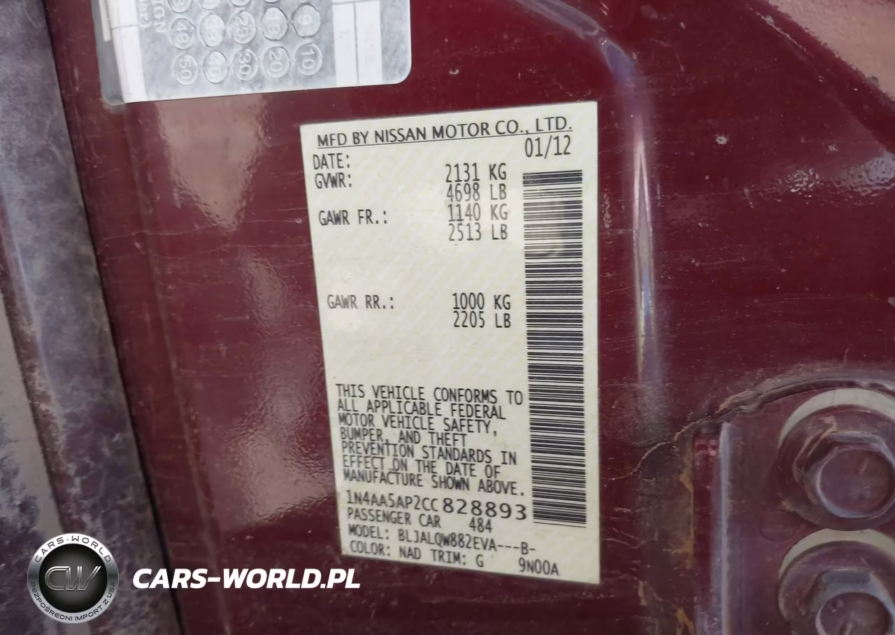 2012 Nissan Maxima 3.5 S VIN:1N4AA5AP2CC828893 - 9