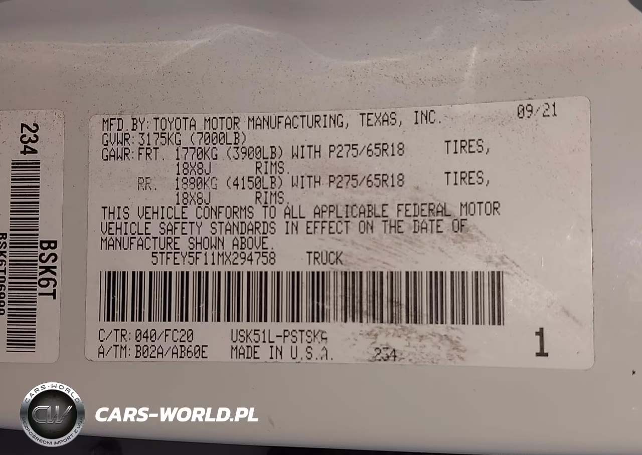 2021 Toyota Tundra Sr5 VIN:5TFEY5F11MX294758 - 9
