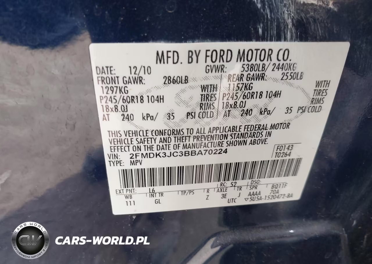 2011 Ford Edge Sel VIN:2FMDK3JC3BBA70224 - 9