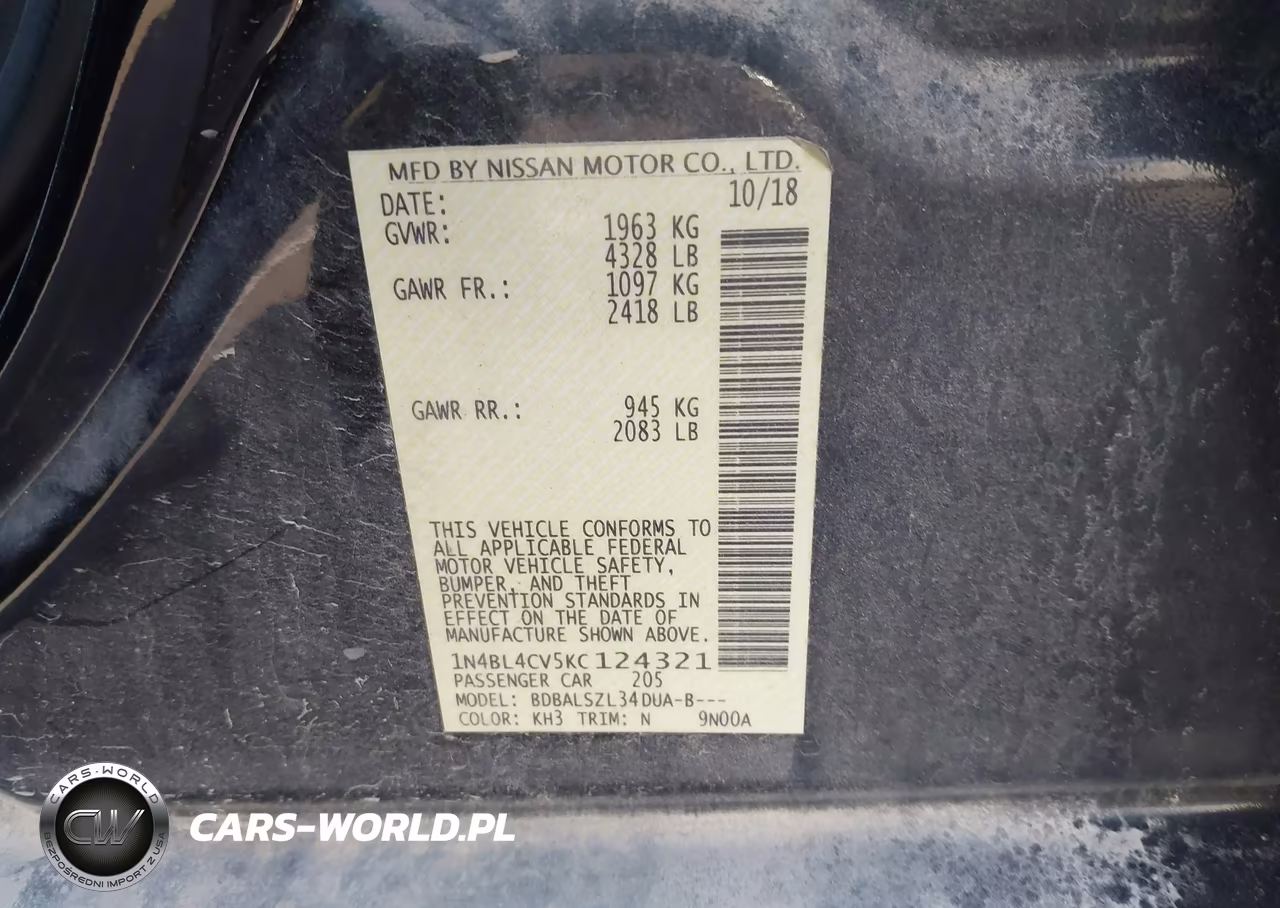 2019 Nissan Altima 2.5 Sr VIN:1N4BL4CV5KC124321 - 9