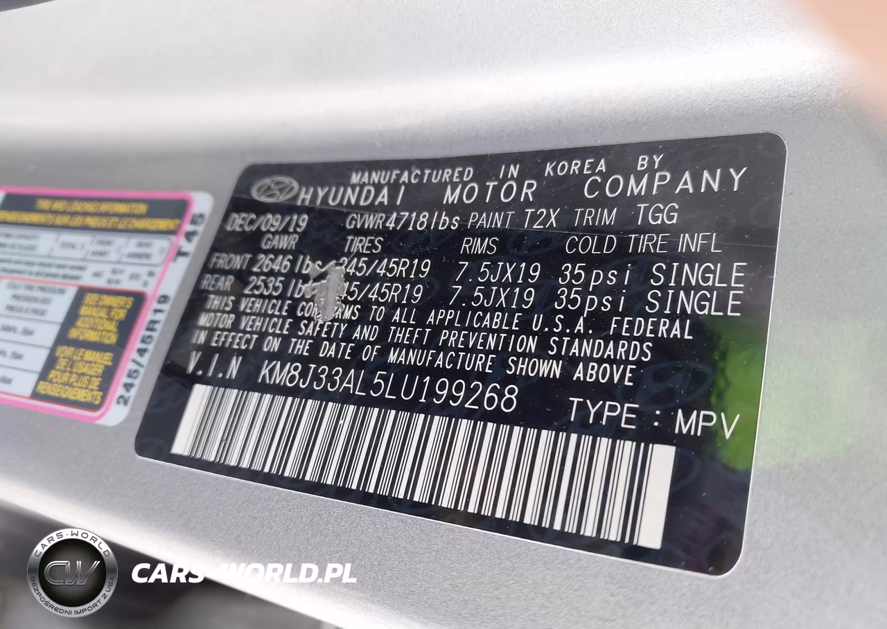 2020 Hyundai Tucson Sport VIN:KM8J33AL5LU199268 - 9