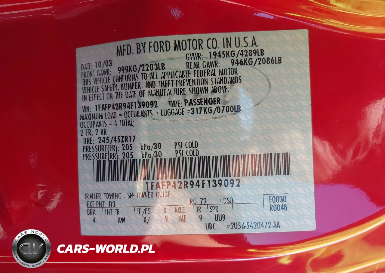 2004 Ford Mustang Mach 1 VIN:1FAFP42R94F139092 - 9