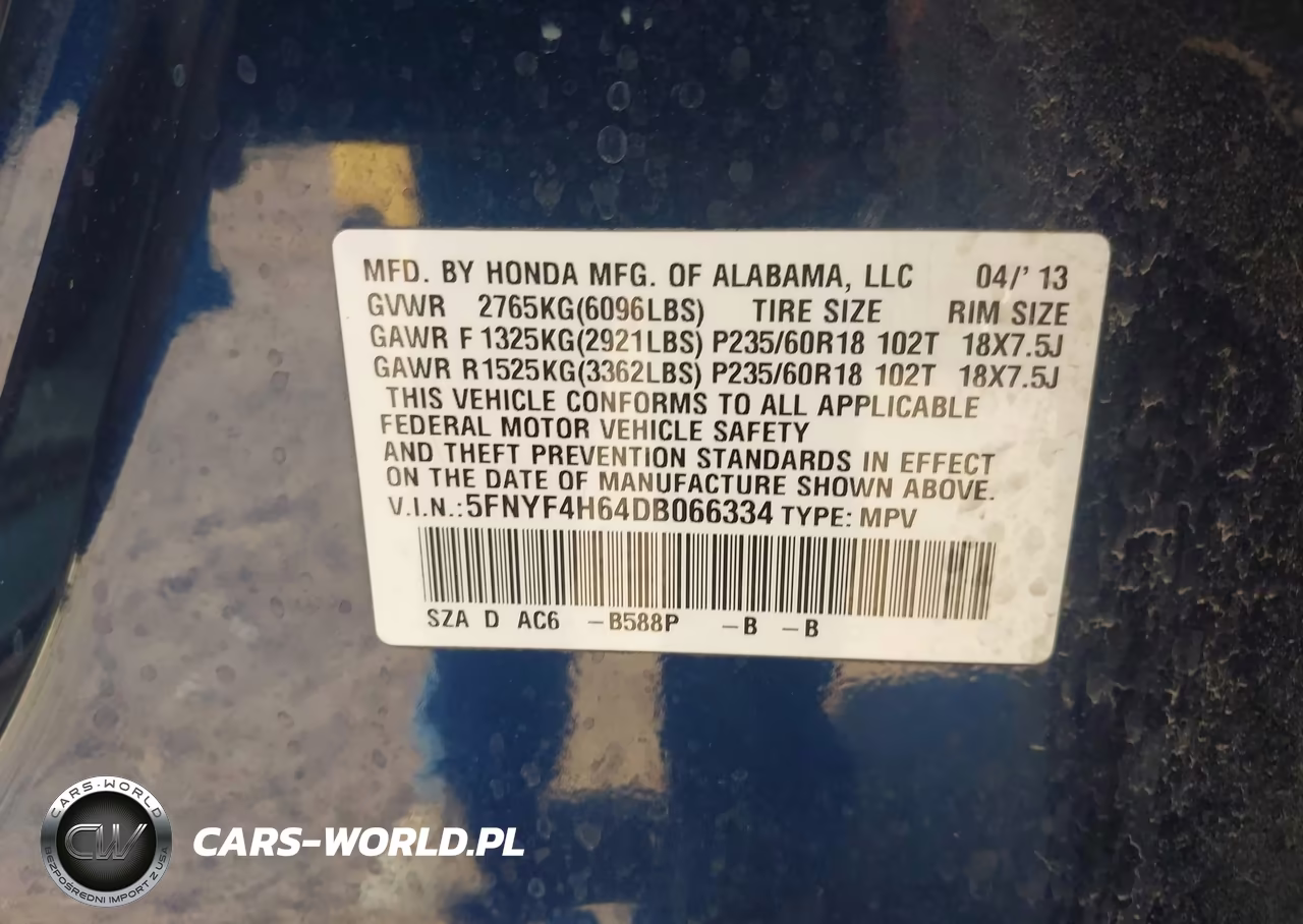 2013 Honda Pilot Ex-L VIN:5FNYF4H64DB066334 - 9
