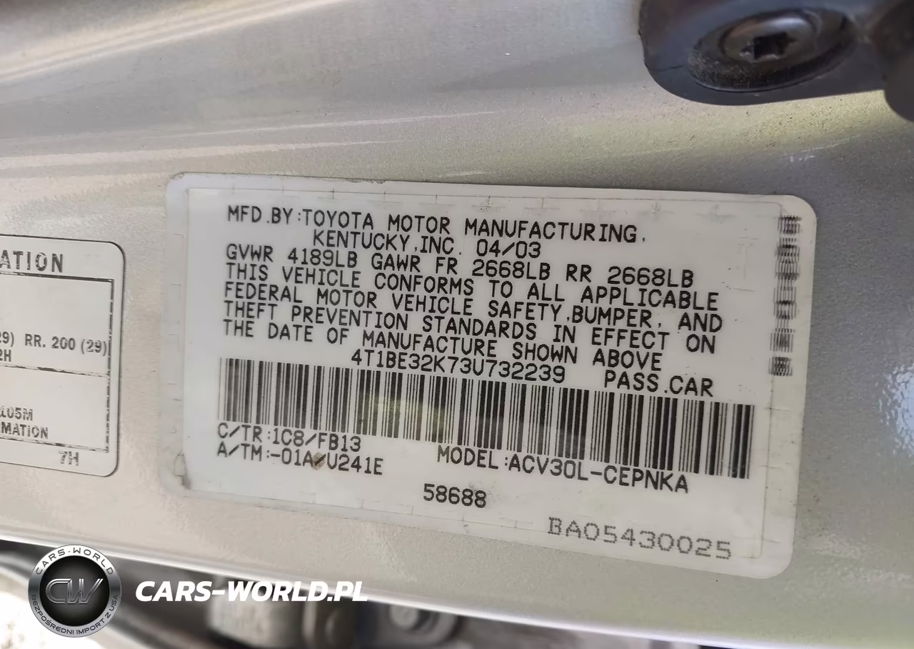 2003 Toyota Camry Le VIN:4T1BE32K73U732239 - 9