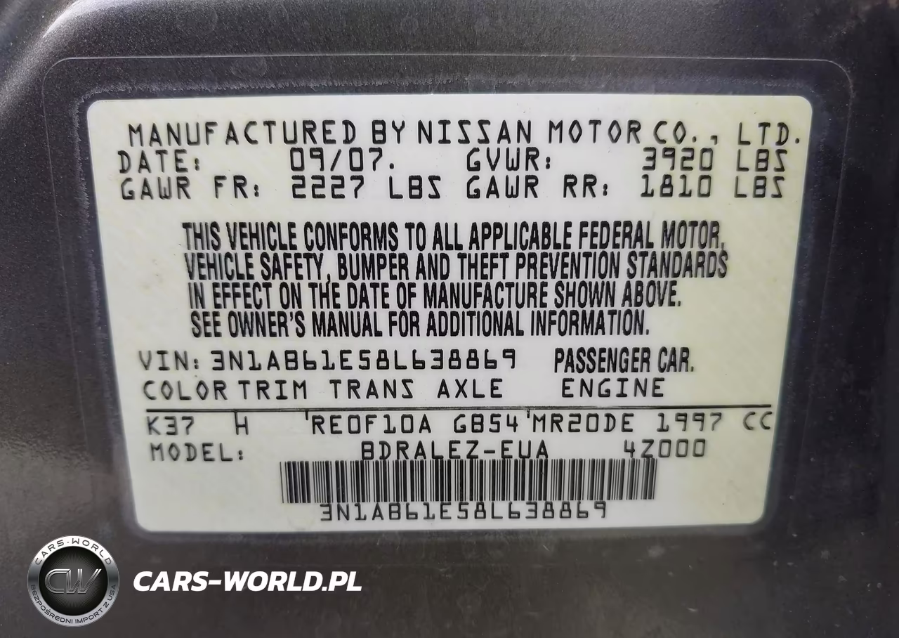 2008 Nissan Sentra 2.0 S VIN:3N1AB61E58L638869 - 9
