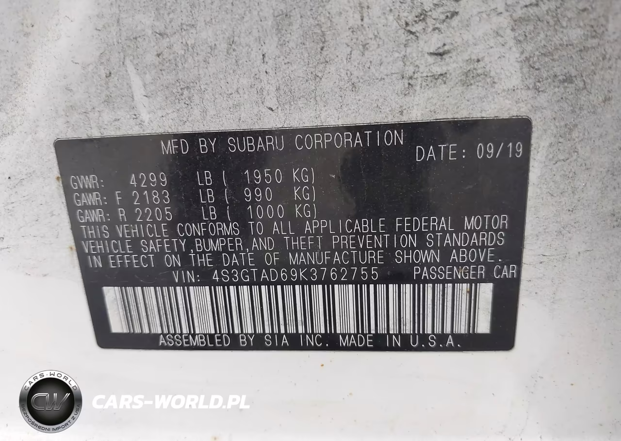2019 Subaru Impreza 2.0I Premium VIN:4S3GTAD69K3762755 - 9