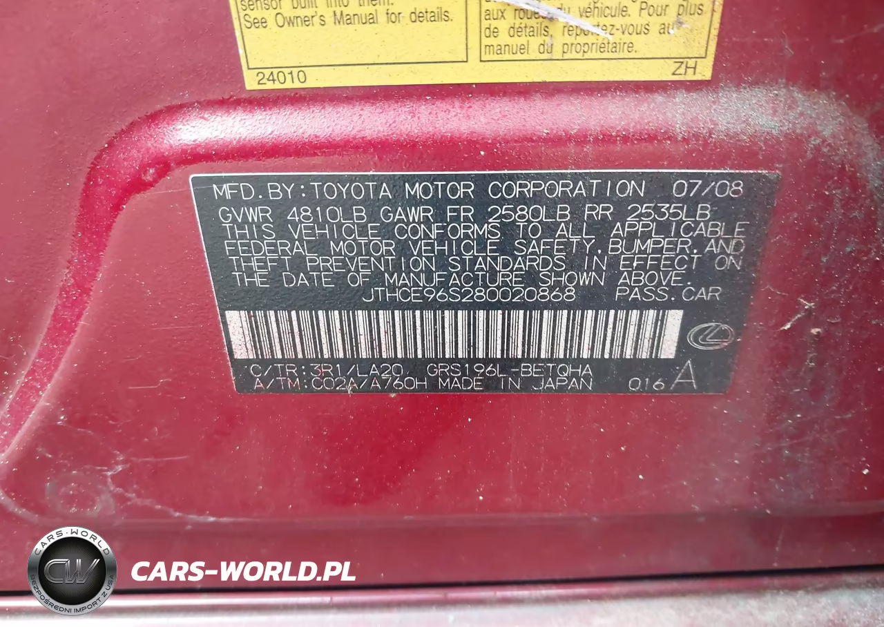 2008 Lexus Gs 350 VIN:JTHCE96S280020868 - 9
