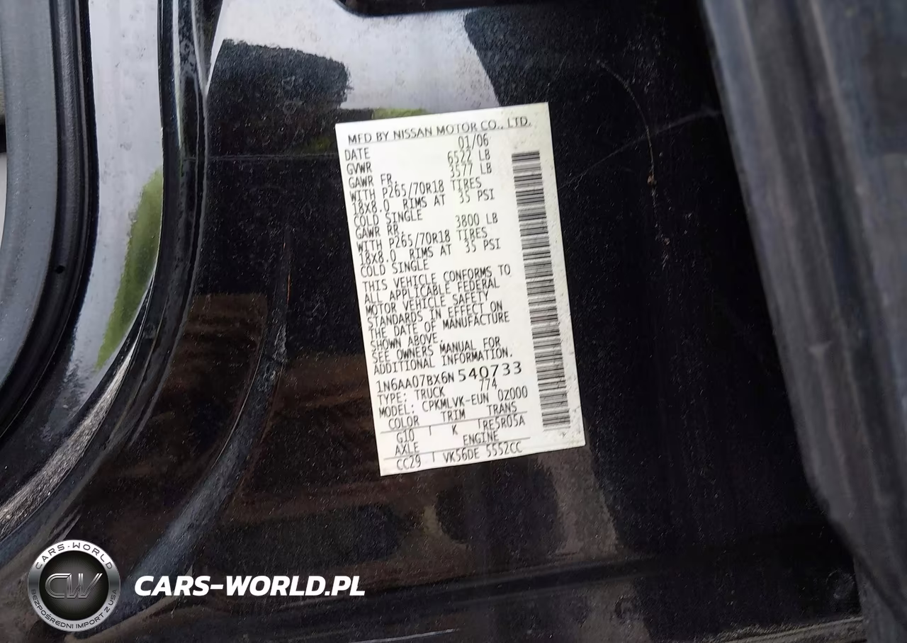 2006 Nissan Titan Le VIN:1N6AA07BX6N540733 - 9
