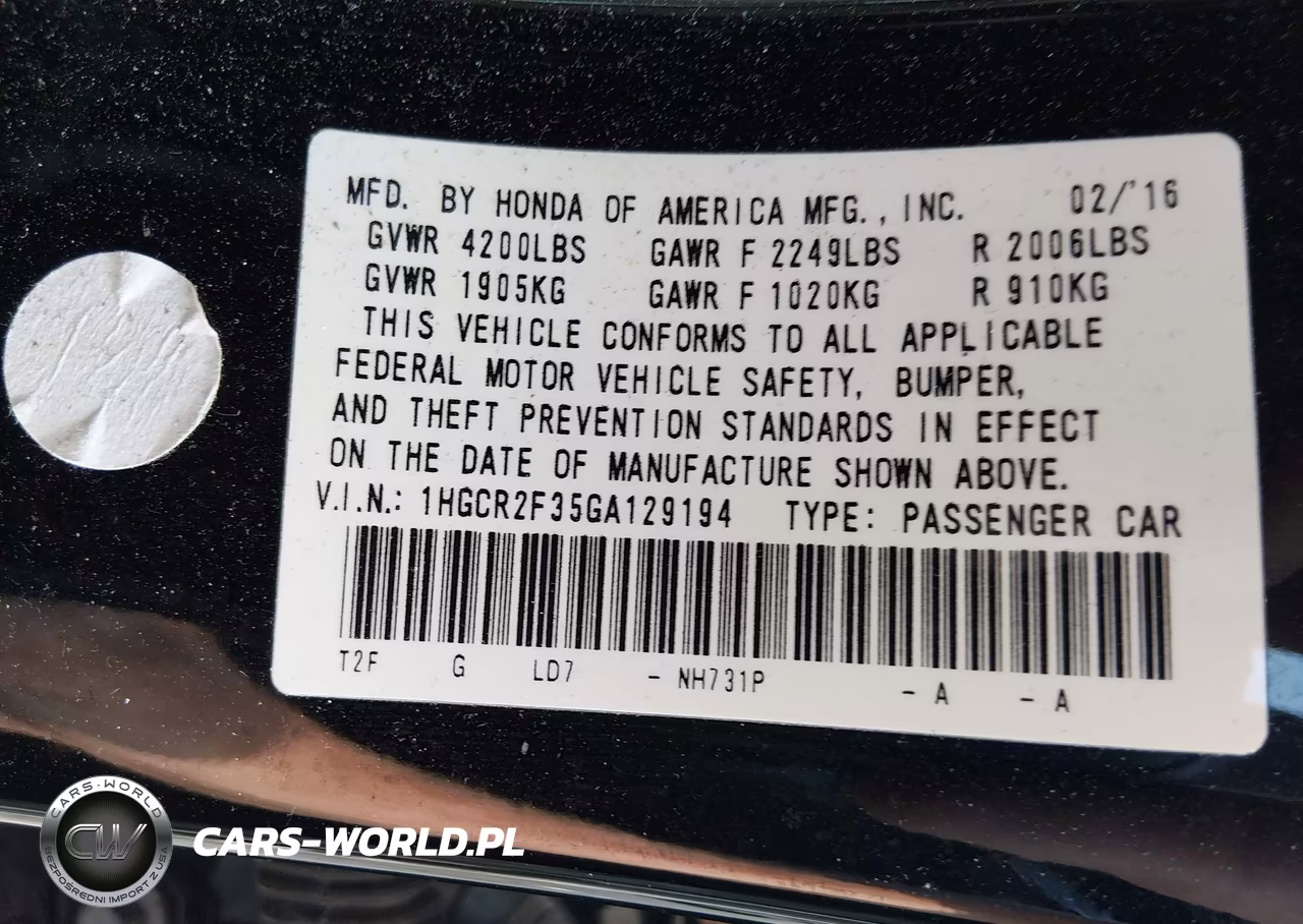 2016 Honda Accord Lx VIN:1HGCR2F35GA129194 - 9