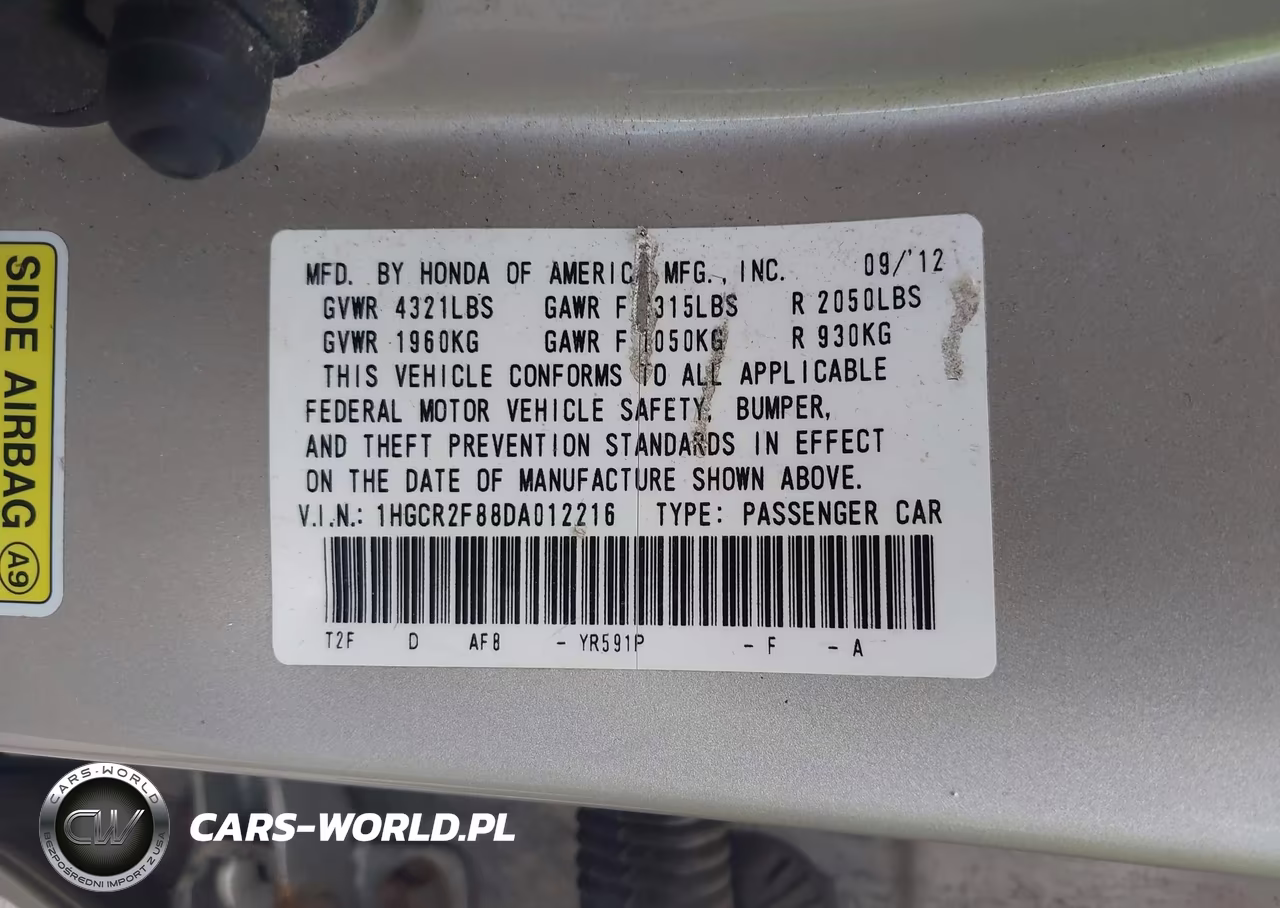 2013 Honda Accord Ex-L VIN:1HGCR2F88DA012216 - 9